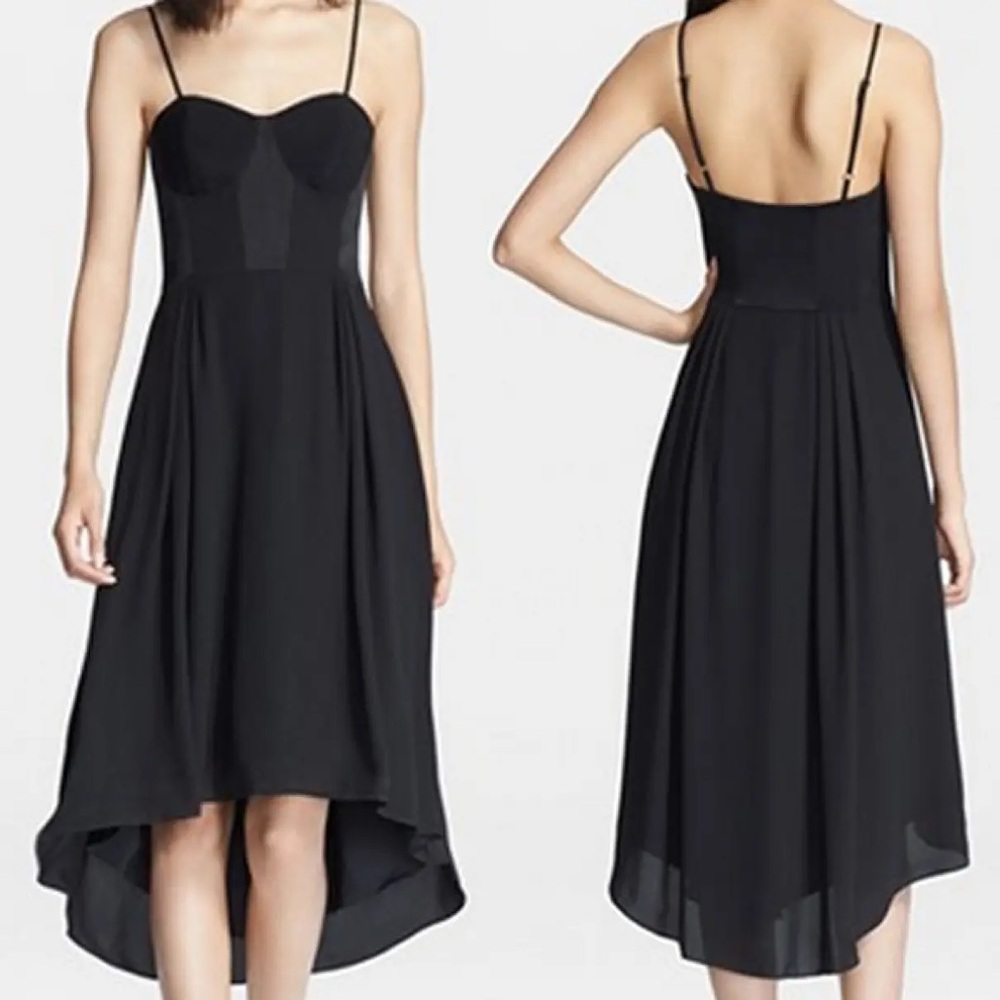 Elizabeth and James Black Silk Blend High Low Cocktail Dress Bustier - Morgan